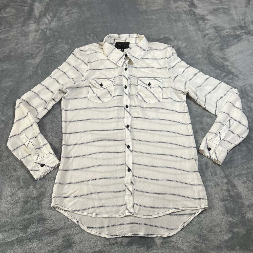 NEW Romeo & Juliet Couture Stripe Button Up Shirt Size S Casual Academia Classic